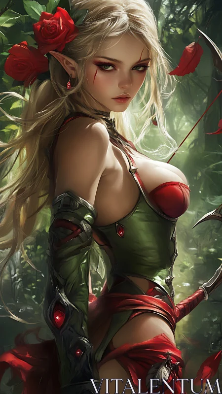 Armored forest elf archer posed in dynamic three-quarter profile view