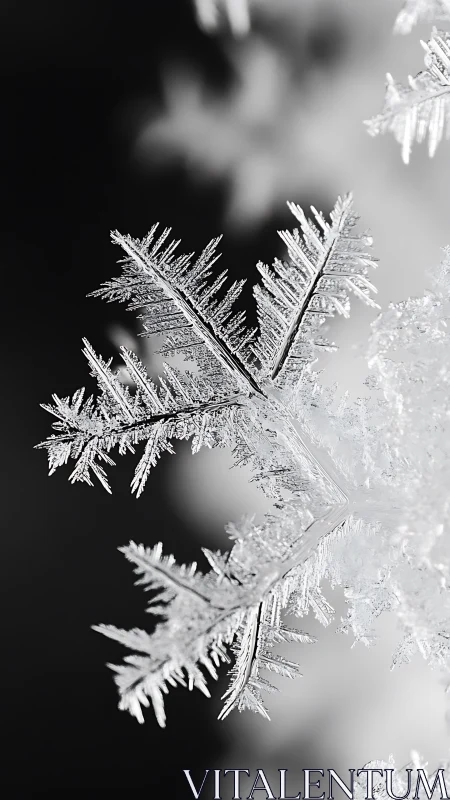 High-magnification macro of hexagonal snowflake dendritic branching