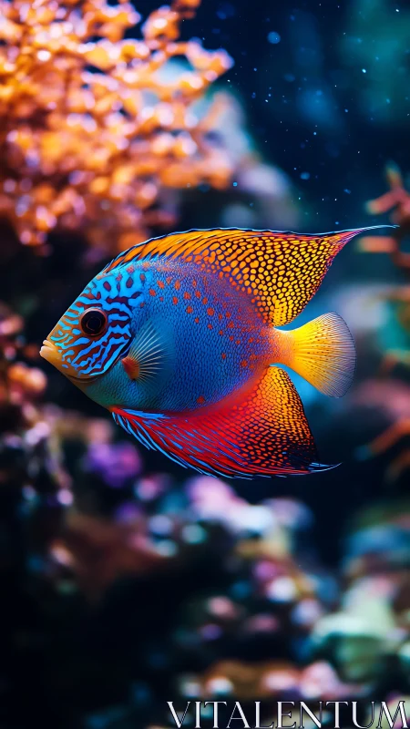 Tropical reef fish with patterned fins in marine habitat.