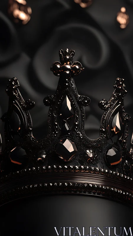 Detailed dark metal crown with faceted gemstone insets.