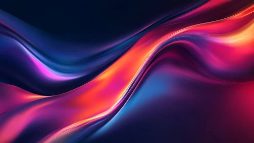 Curved gradient ribbons intersect on a dark digital background