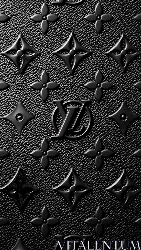 High-contrast macro of embossed monogram on black leather