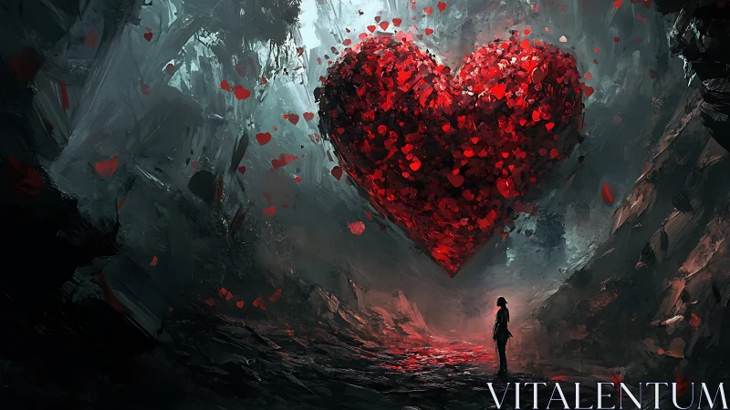 Colossal Heart Burning in Shadow: Love's Epic Landscape.