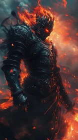 Incandescent infernal warlord in molten obsidian plate armor.