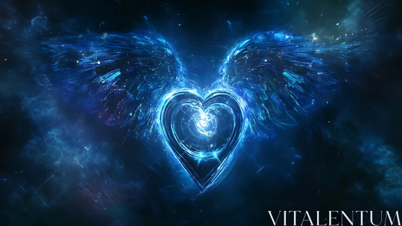 Plasma-winged luminous heart in deep cosmic turbulence field.