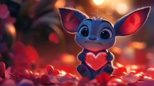 Blue Bat with Heart: An Emotional Journey in Light.