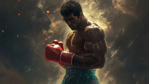 Boxer in Red Gloves - Dramatic Studio Portrait.