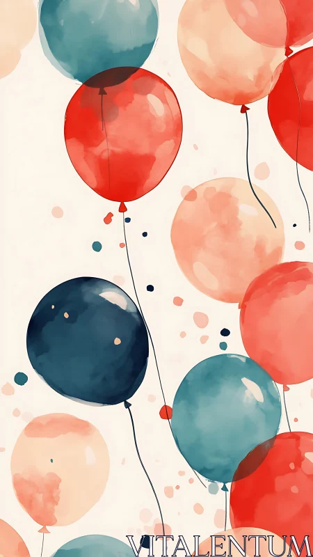 Watercolor Balloons Suspended in Soft Pastels.