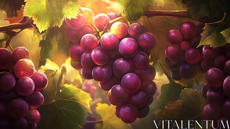 Sunlit vineyard grapes in luminous digital realism.