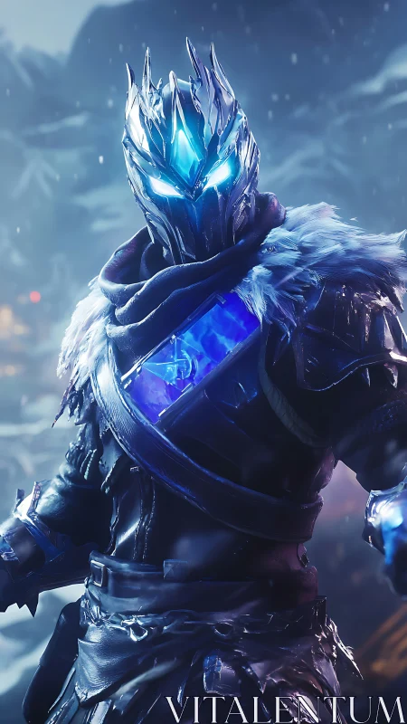 Glacier crowned sentinel with blazing electric frost heart.