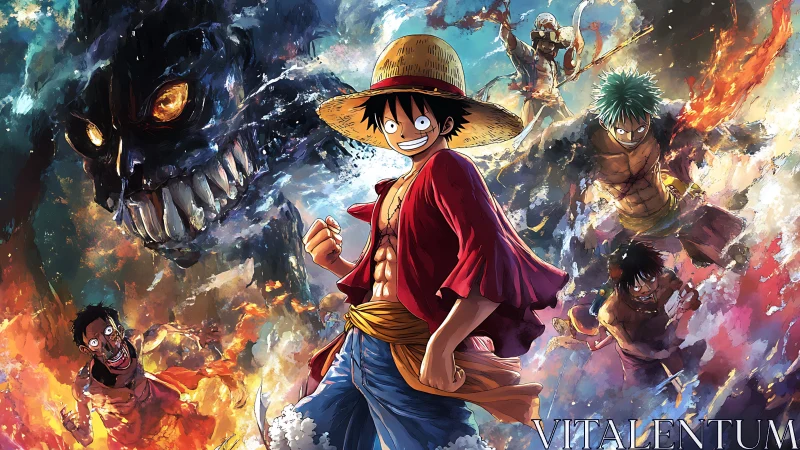 Dynamic shonen heroes in high-impact elemental battle panorama