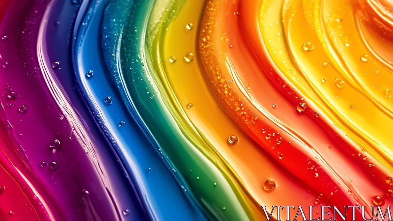 Macro closeup of liquid rainbow waves with glistening droplets
