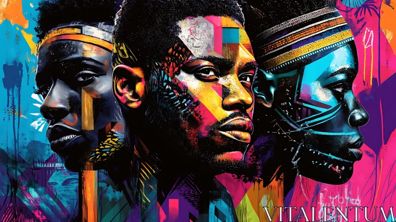 Digital triptych depicts three stylized male profiles in color