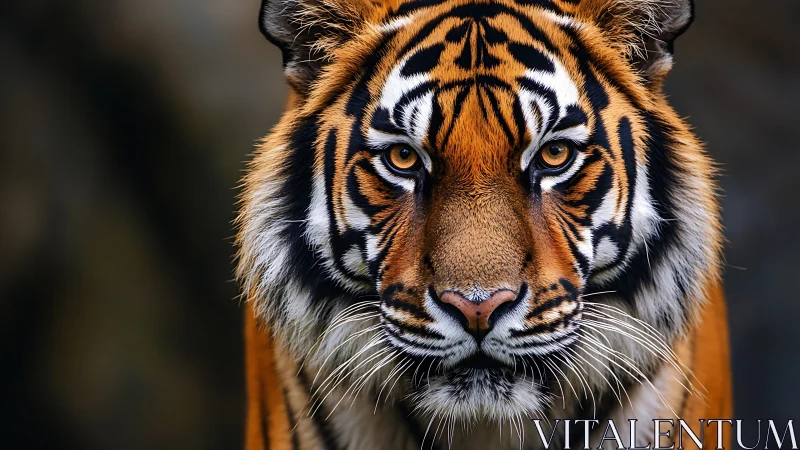 Front-facing tiger portrait with detailed facial markings.