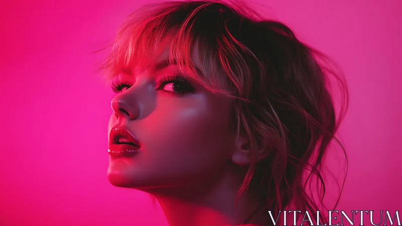 Neon pink side-lit female portrait with cinematic rim lighting