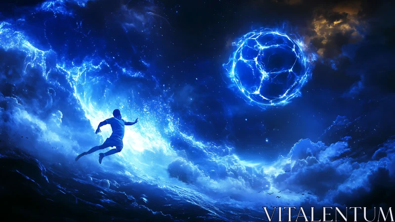 Starlit runner chasing a crackling celestial energy sphere.