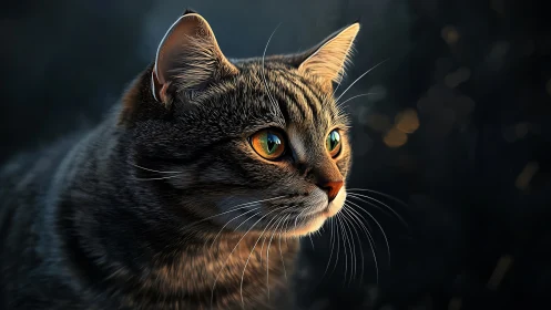 Striking Tabby Cat with Glowing Golden Eyes.