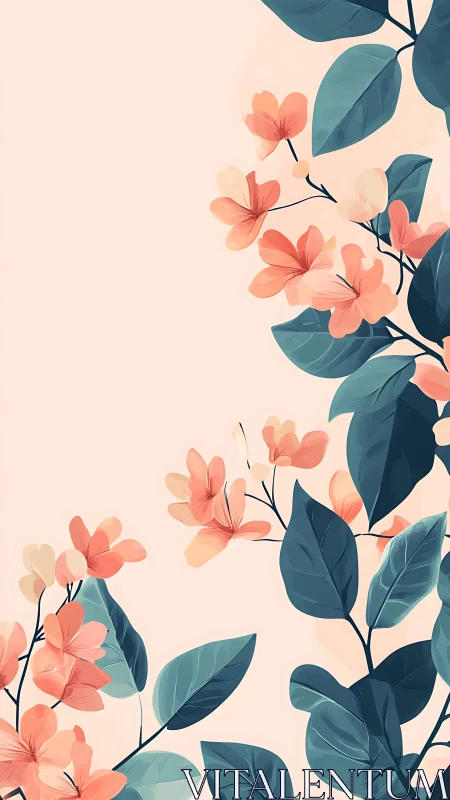 Coral Blooms Dancing Against Cream Canvas.