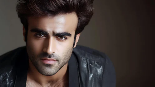 Intense male portrait with cinematic soft-focus lighting.
