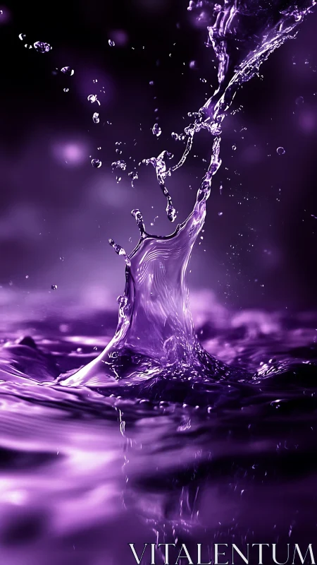 Purple liquid splash captured in sharp vertical motion.