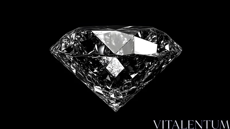 Brilliant cut diamond on black background, realistic digital rendering.