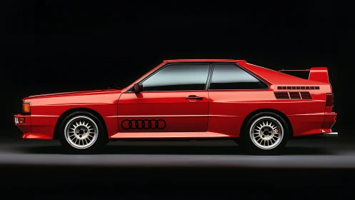 Red rally coupe profile showcases bold wedge performance form.