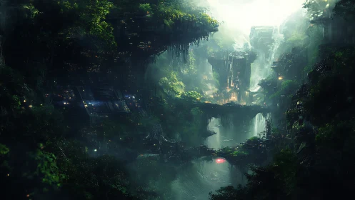 Bioluminescent Mega-City Drowning in Verdant Dreams.