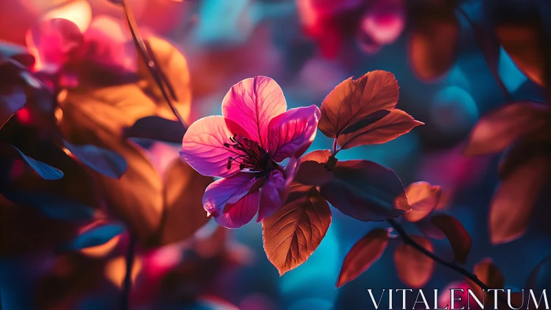 Luminous Flower Petals Glow in Magenta and Blue Light