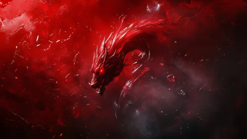 Crimson spirit dragon coils through swirling cosmic shadows