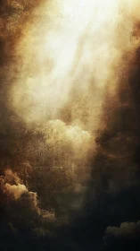 Textured celestial light shafts through dramatic storm clouds