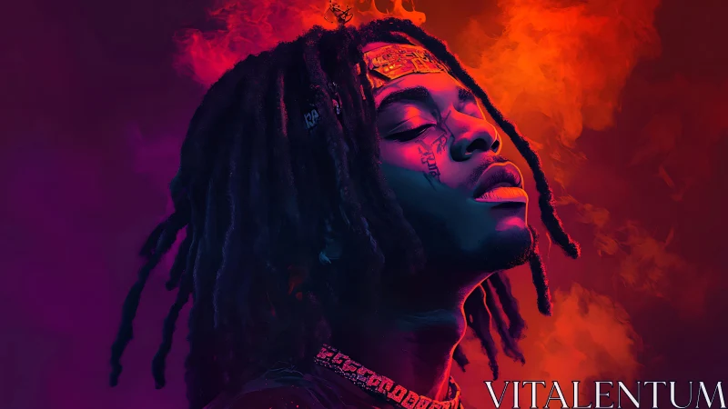 Crowned in neon smoke, a quiet moment of bold confidence.