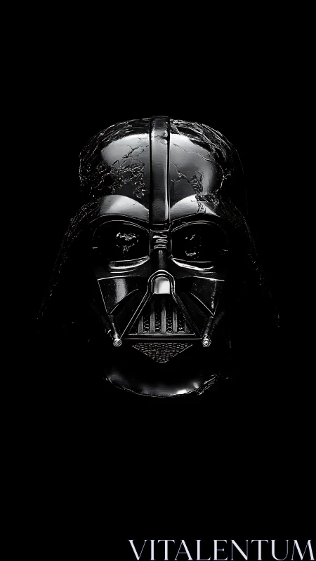 Dark helmet front view shows reflective, damaged surface