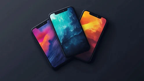 Photorealistic smartphone triad with luminous gradient displays.