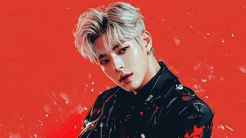 Crimson storm pauses around a silver-haired rebel’s gaze