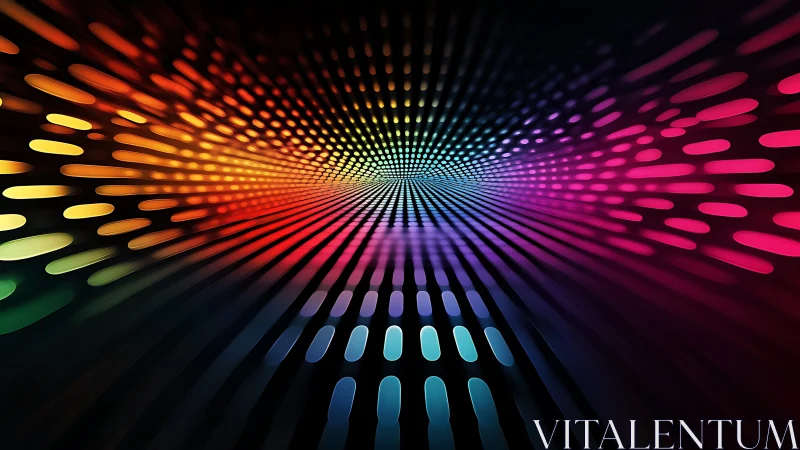 Radial neon light tunnel forms dynamic chromatic motion field