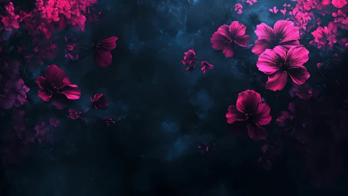 Neon Blooms Dance in Midnight Garden