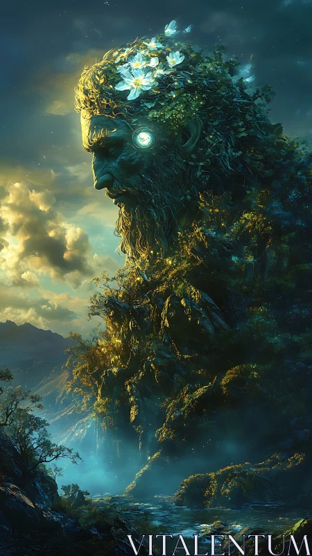Ancient forest titan watches over a glowing twilight valley