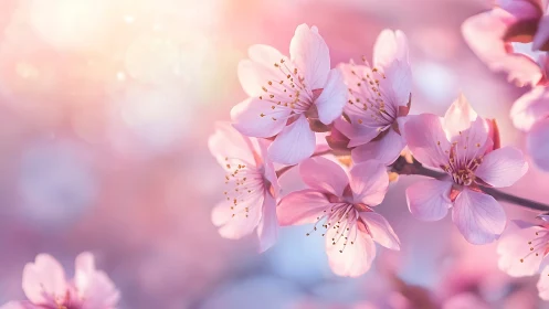 Delicate Cherry Blossoms Bathed in Soft Springtime Light