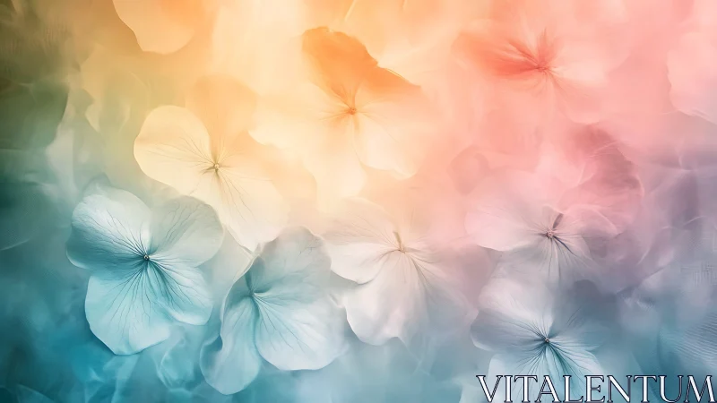 Soft hydrangea petals under diffuse multicolor lighting.