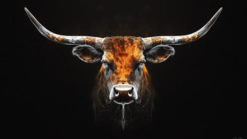 Inferno-horned bull spirit ignites from the midnight void.