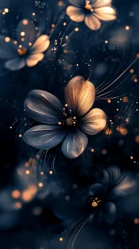 Illuminated Flowers Against Dark Background.