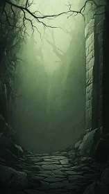 Verdant Decay: Atmospheric Ruin Through Architectural Portal.