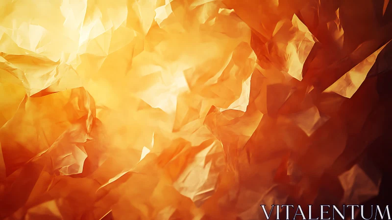 Crumpled amber paper forms abstract luminous gradient field