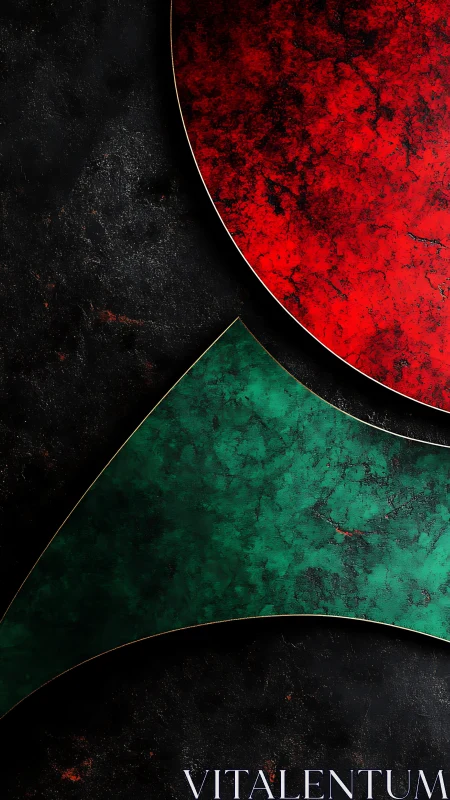 Red and green marble arcs over distressed black field.
