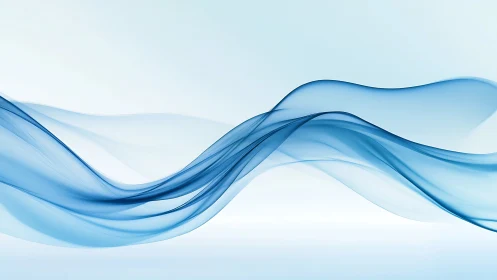 Flowing blue wave ribbons on soft white gradient background.