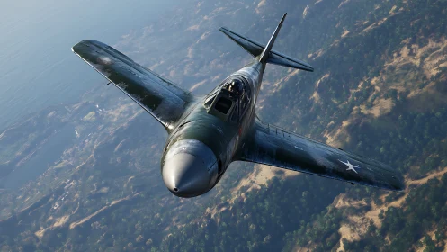 WWII fighter aircraft rendered in high-detail aerial perspective