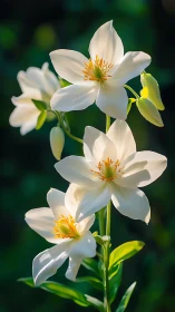 White Wood Anemone Blossoms in Sunlit Botanical Cluster.