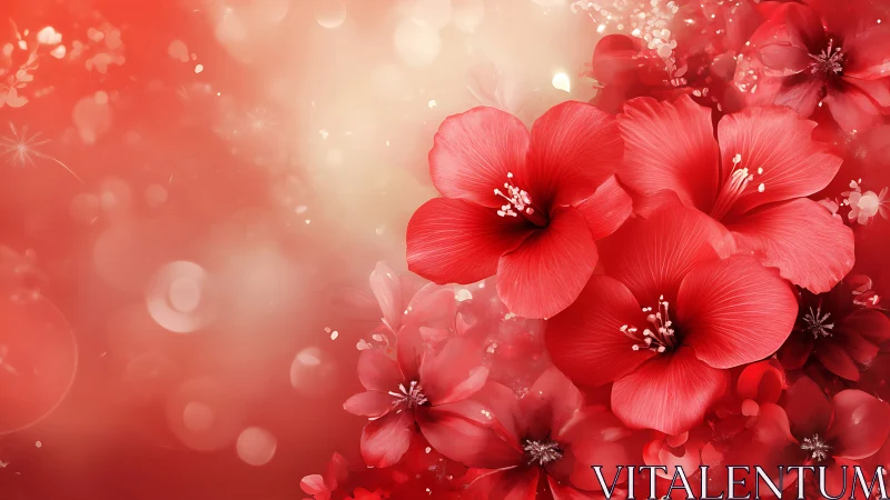 Red Hibiscus Flowers with Blurred Background and Bokeh Effect