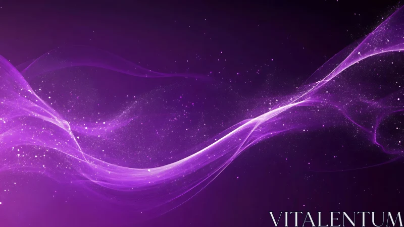 Abstract flowing purple wave with sparkling particles digital art.