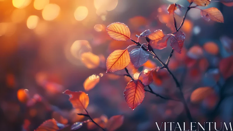 Macro autumn foliage with luminous bokeh depth of field.